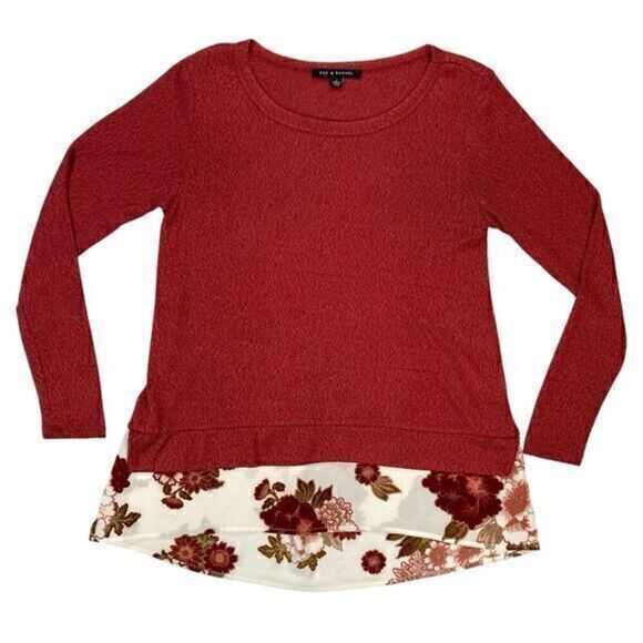 Zac & Rachel Sweater Womens Size Small Red Knit Floral Layered Tunic Sweater - Picture 1 of 15